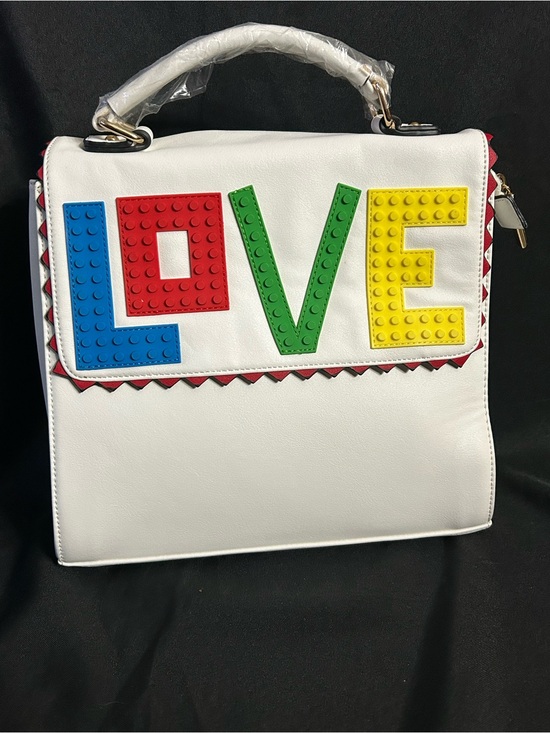 Unbranded Handbags - Unbranded White Top-Handle Lego Design Love Accent Satchel Shoulder Bag NWT